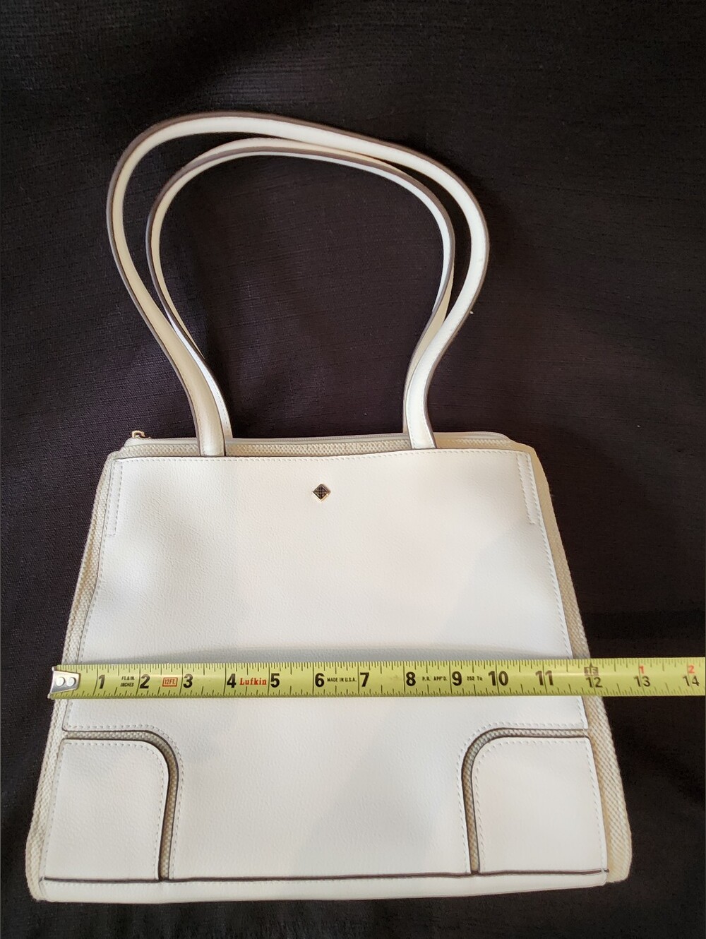 Antonio Melani White Leather Canvas Tote Bag Shoulder Purse Multi Pocket - Picture 9 of 16